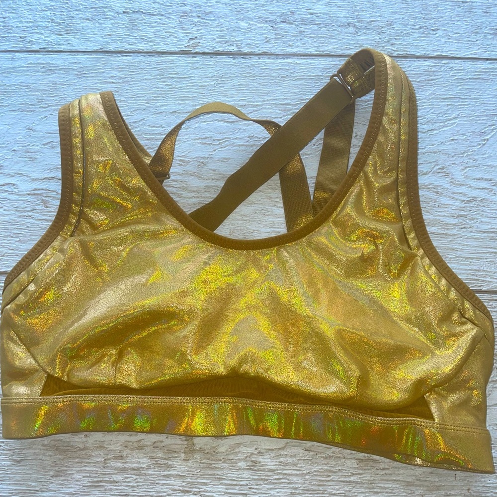 Fabletics gold sports bra size x large